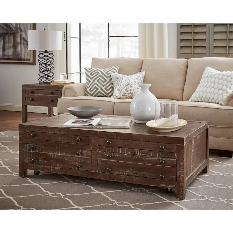 Townsend Solid Wood Castered Coffee Table in Java