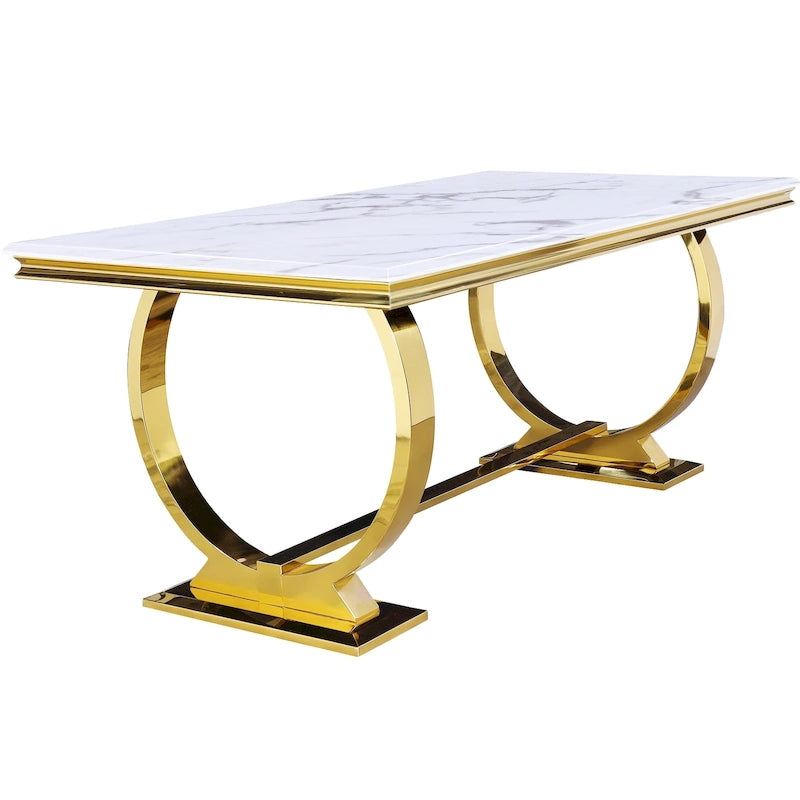 Mesa de comedor con base en U de acero inoxidable