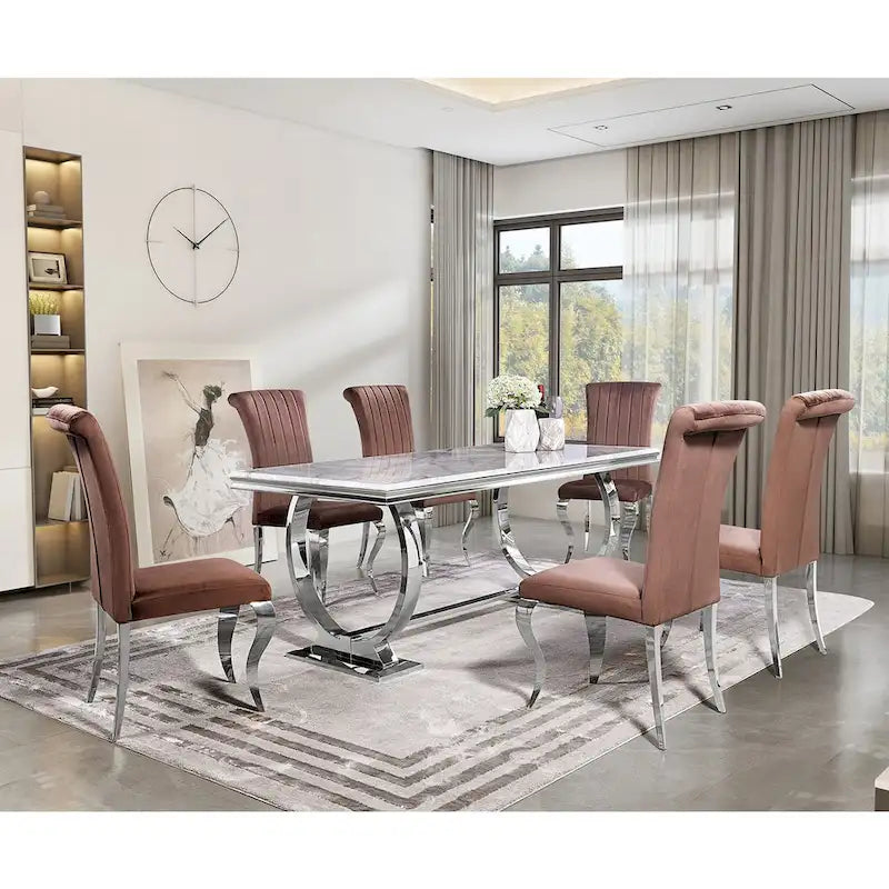 Tavolo da pranzo con base a U in acciaio inossidabile