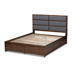 Grey Fabric and Walnut Wood Storage Platform Bed