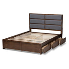Grey Fabric and Walnut Wood Storage Platform Bed