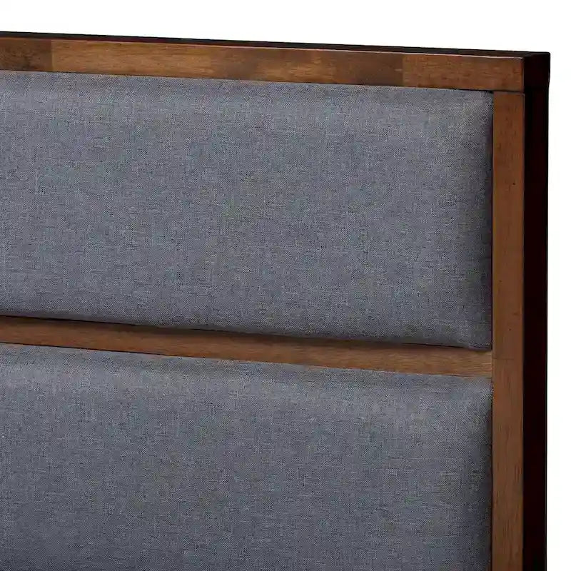 Grey Fabric and Walnut Wood Storage Platform Bed