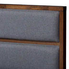 Grey Fabric and Walnut Wood Storage Platform Bed