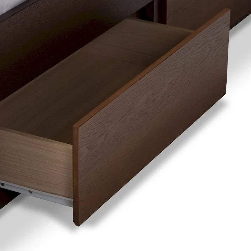Grey Fabric and Walnut Wood Storage Platform Bed