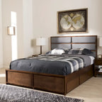 Grey Fabric and Walnut Wood Storage Platform Bed