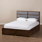 Grey Fabric and Walnut Wood Storage Platform Bed