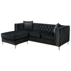 Aksamitna sofa pikowana z odwracalnym szezlongiem
