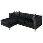 Aksamitna sofa pikowana z odwracalnym szezlongiem
