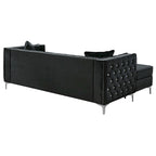 Aksamitna sofa pikowana z odwracalnym szezlongiem