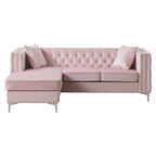 Aksamitna sofa pikowana z odwracalnym szezlongiem