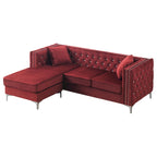 Aksamitna sofa pikowana z odwracalnym szezlongiem