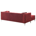 Aksamitna sofa pikowana z odwracalnym szezlongiem