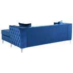 Aksamitna sofa pikowana z odwracalnym szezlongiem