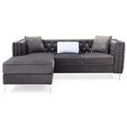 Aksamitna sofa pikowana z odwracalnym szezlongiem