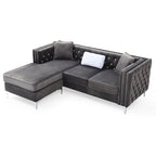 Aksamitna sofa pikowana z odwracalnym szezlongiem