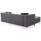 Aksamitna sofa pikowana z odwracalnym szezlongiem