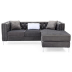 Aksamitna sofa pikowana z odwracalnym szezlongiem