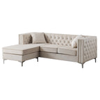 Aksamitna sofa pikowana z odwracalnym szezlongiem