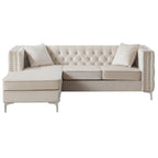 Aksamitna sofa pikowana z odwracalnym szezlongiem