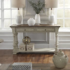 Antique White Wire Brushed Tobacco Accents Sofa Table