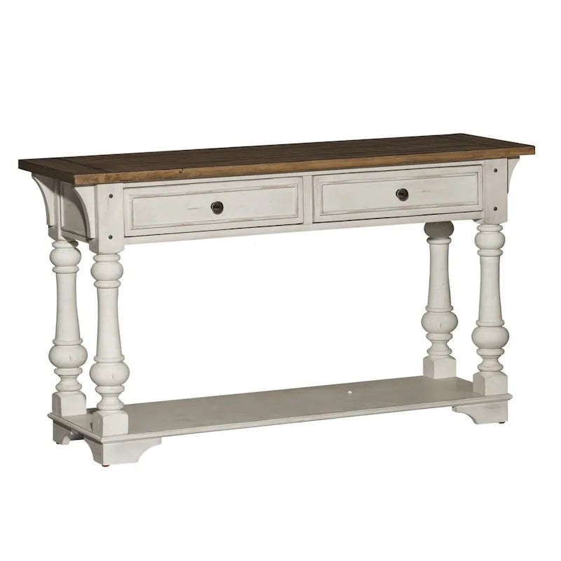 Antique White Wire Brushed Tobacco Accents Sofa Table