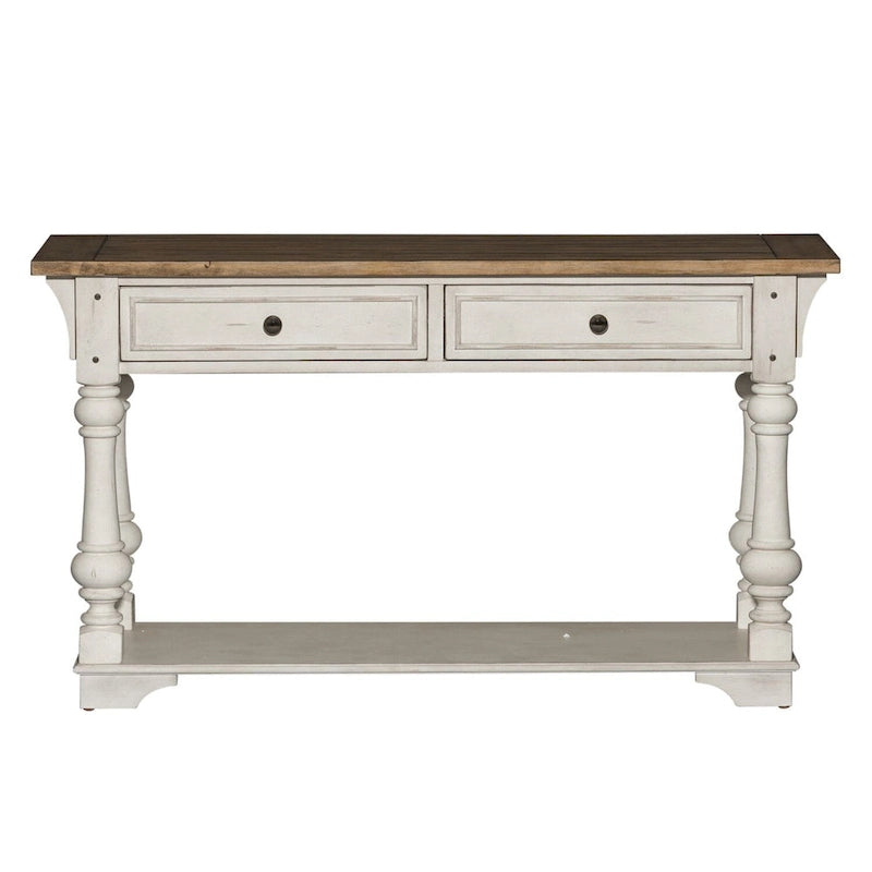 Antique White Wire Brushed Tobacco Accents Sofa Table