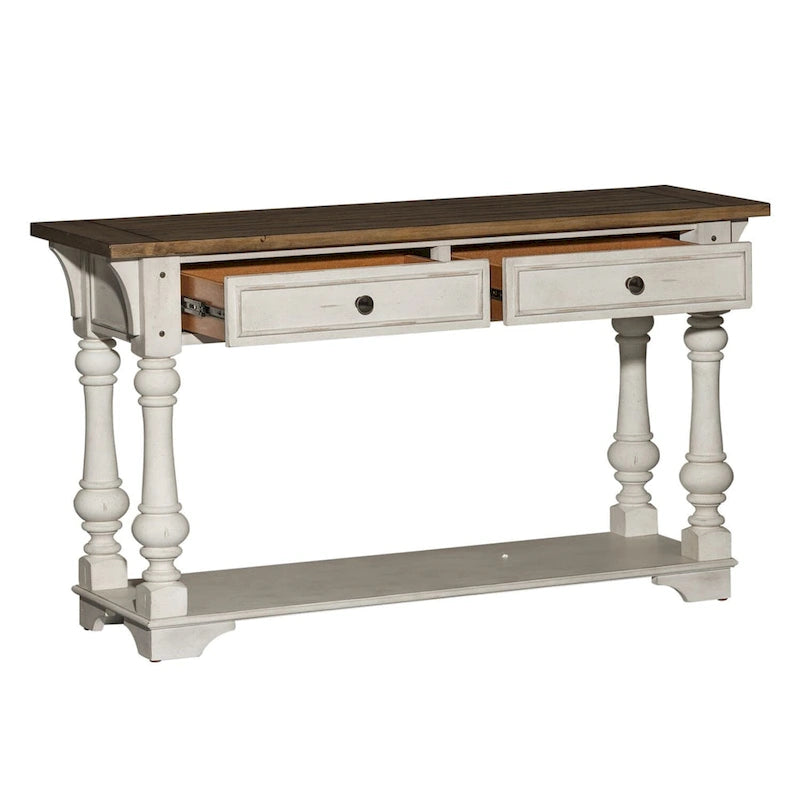 Antique White Wire Brushed Tobacco Accents Sofa Table