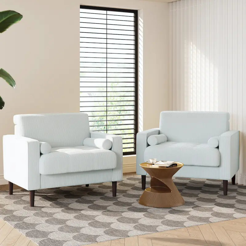 Lot de 2 fauteuils en velours côtelé avec coussins traversins