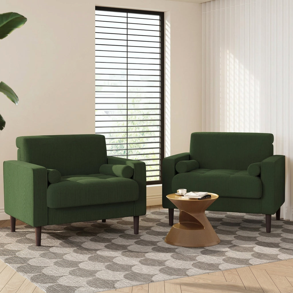 2 Pack Modern Corduroy Wide Armchair with Bolster Pillows