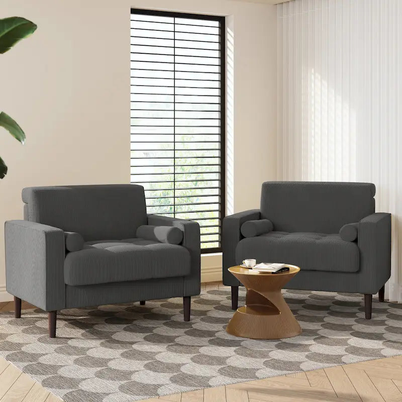 Lot de 2 fauteuils en velours côtelé avec coussins traversins