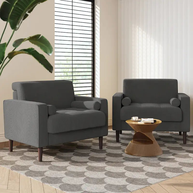 Lot de 2 fauteuils en velours côtelé avec coussins traversins