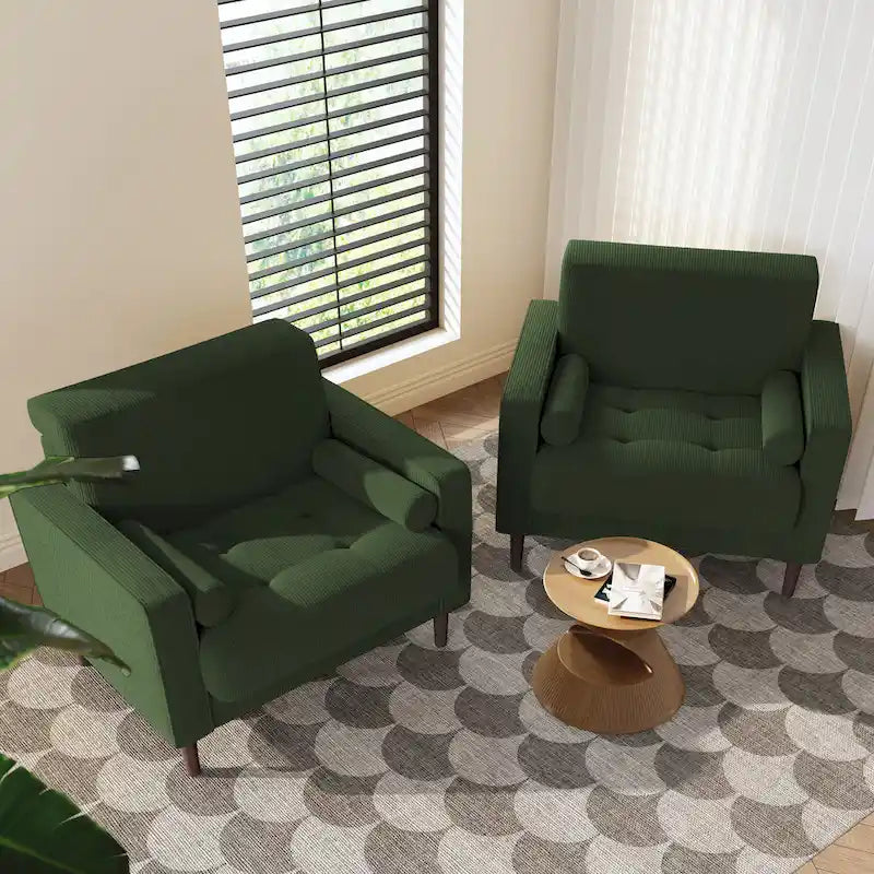 Lot de 2 fauteuils en velours côtelé avec coussins traversins
