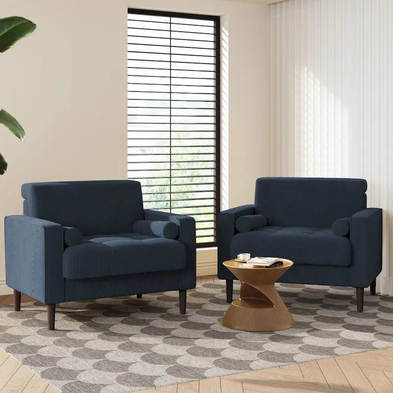 Lot de 2 fauteuils en velours côtelé avec coussins traversins