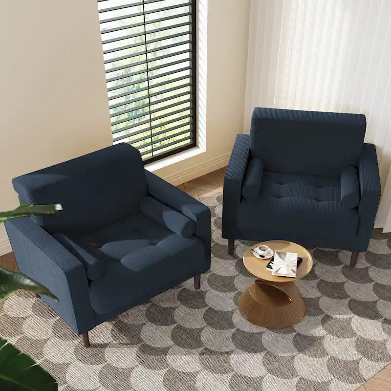 Lot de 2 fauteuils en velours côtelé avec coussins traversins