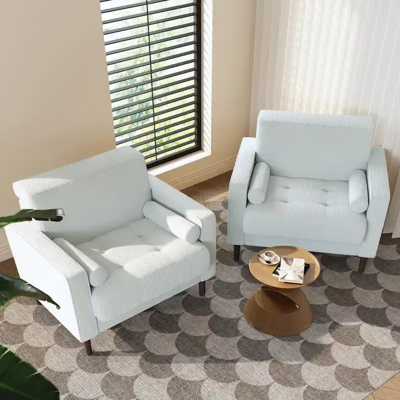 Lot de 2 fauteuils en velours côtelé avec coussins traversins