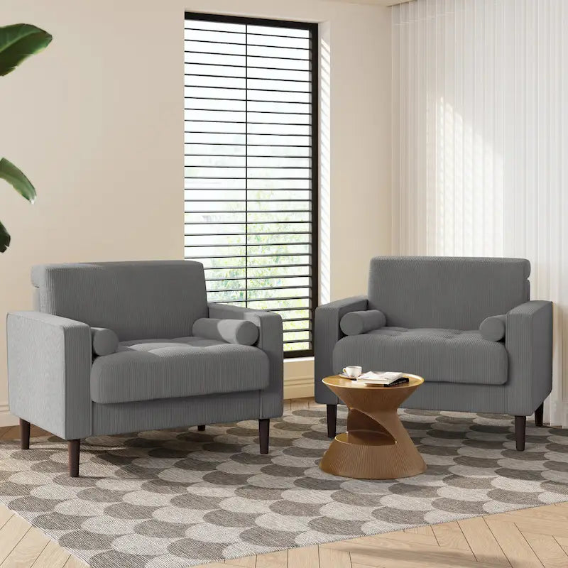 Lot de 2 fauteuils en velours côtelé avec coussins traversins