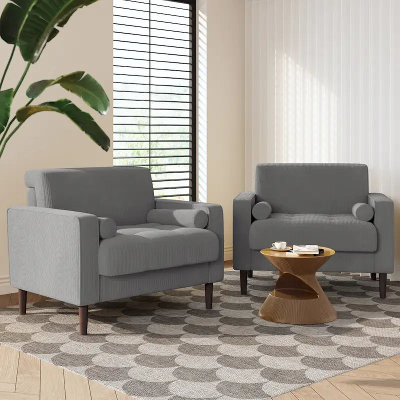 Lot de 2 fauteuils en velours côtelé avec coussins traversins