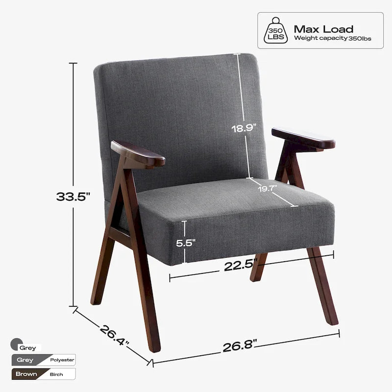 Mid Century Modern Upholstered Accent Chair for Living Room and Bedroom