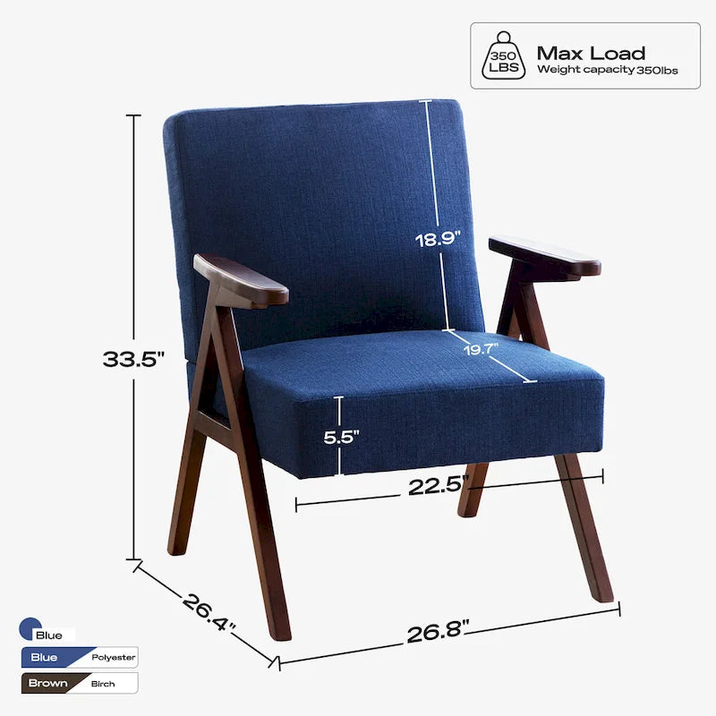 Mid Century Modern Upholstered Accent Chair for Living Room and Bedroom