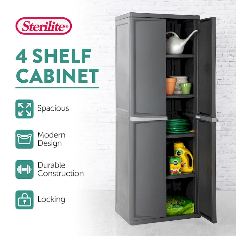 2 Pack Adjustable 4-Shelf Storage Cabinet with Doors, Gray