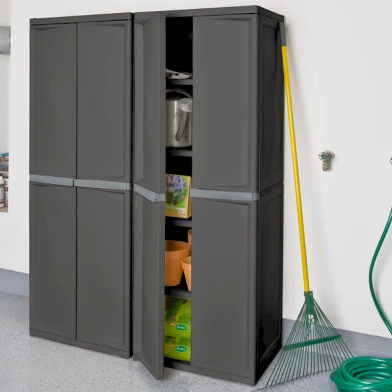 Paquete de 2 armarios de almacenamiento ajustables de 4 estantes con puertas, gris