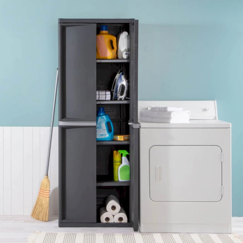 2 Pack Adjustable 4-Shelf Storage Cabinet with Doors, Gray