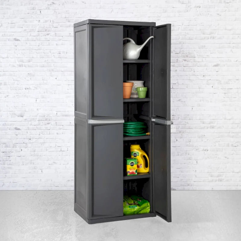 Paquete de 2 armarios de almacenamiento ajustables de 4 estantes con puertas, gris