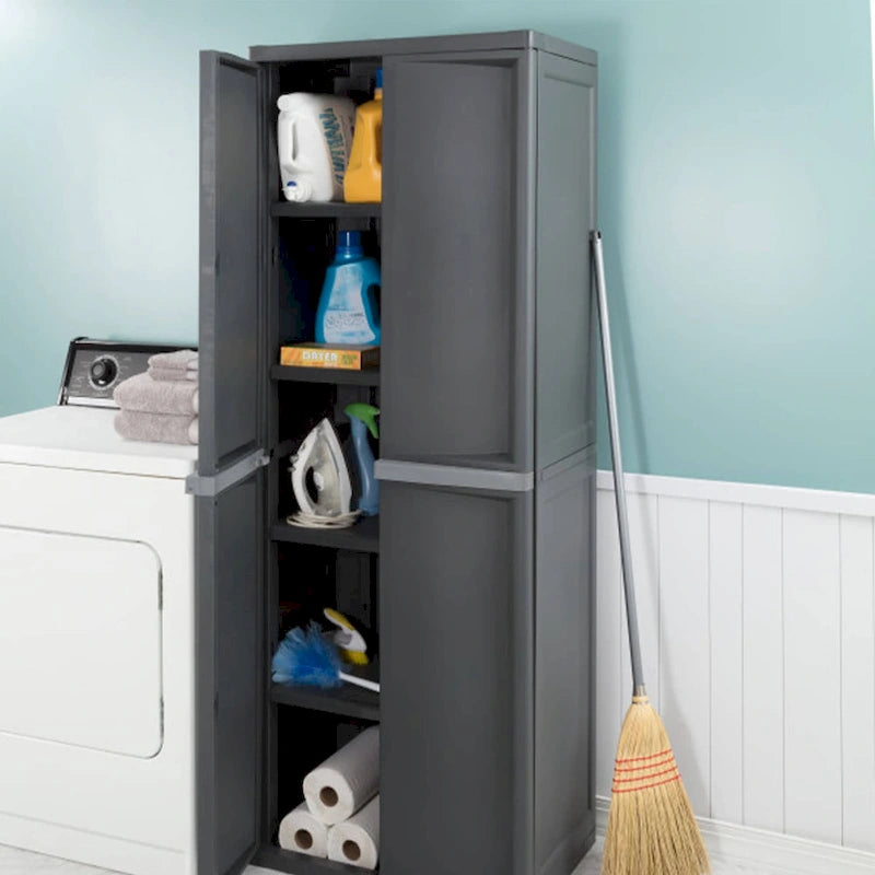 2 Pack Adjustable 4-Shelf Storage Cabinet with Doors, Gray