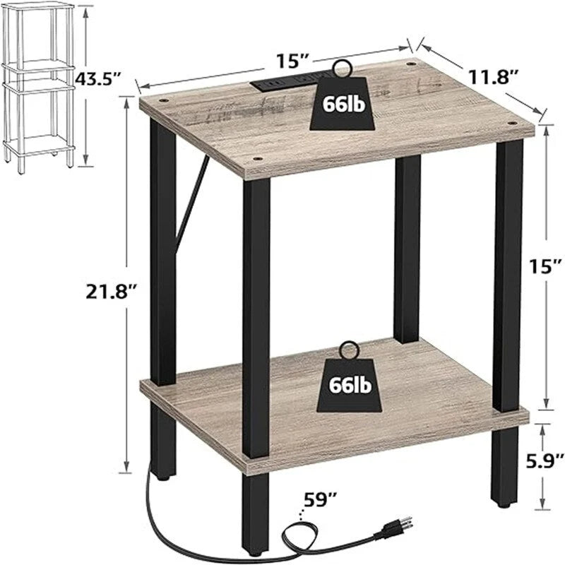 Beistelltisch mit 2 Ebenen und integrierter Ladestation