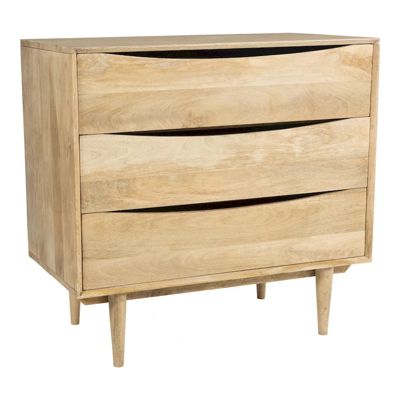 Cómoda de tres cajones de madera maciza