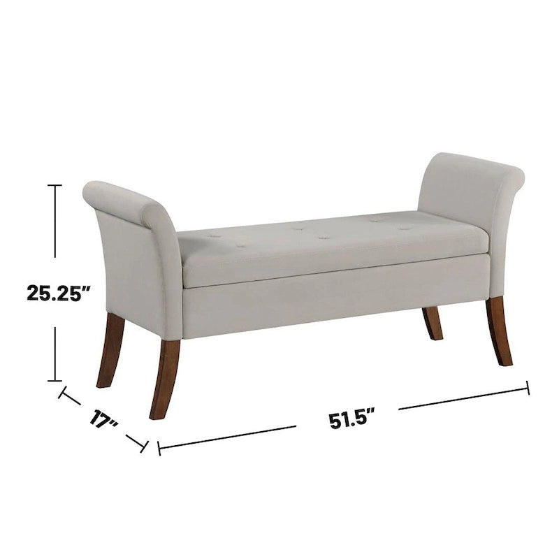 Banc de rangement rembourré avec accoudoirs arrondis