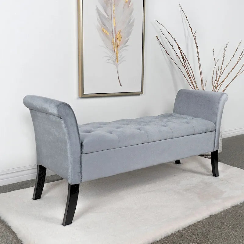 Banc de rangement rembourré avec accoudoirs arrondis