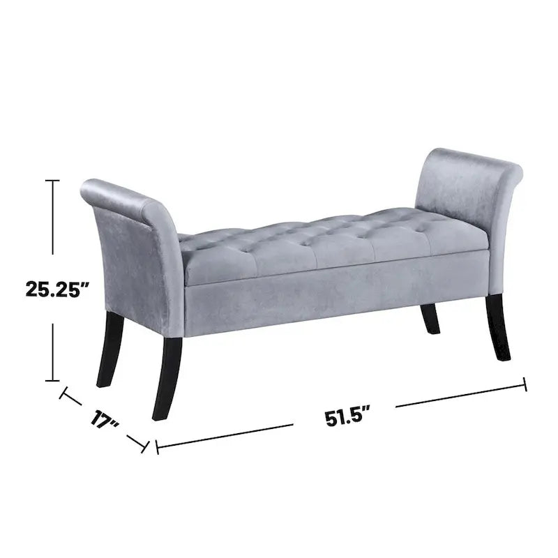 Banc de rangement rembourré avec accoudoirs arrondis