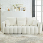 Teddy-Stoffsofa mit 3 Kissen und Massivholzrahmen